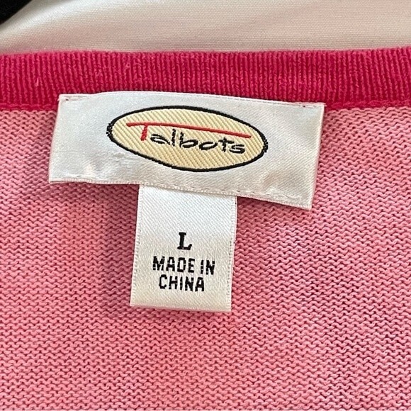 Talbots Floral Lightweight Sweater Womens Size LARGE Pink V-Neck‎ Cotton Blend - Picture 4 of 7
